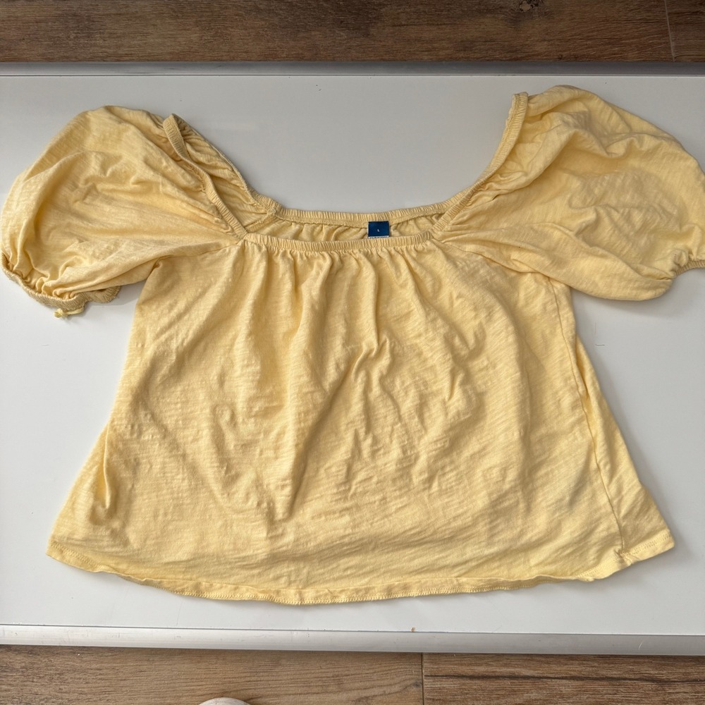 Old Navy Yellow Puff Sleeve Square Neck Top Size Large